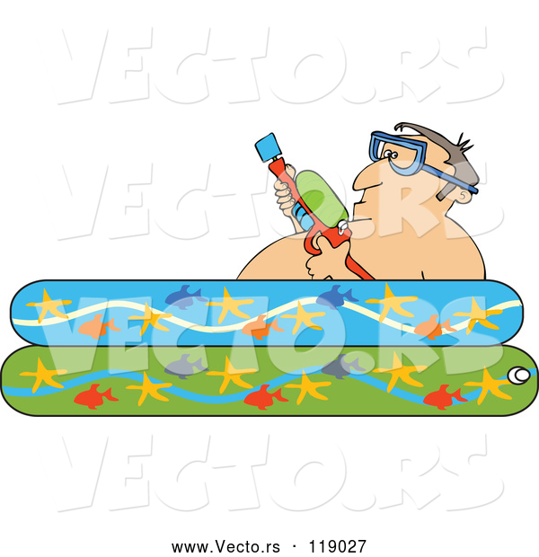 Vector of Cartoon Guy Holding a Squirt Gun in a Kiddie Pool