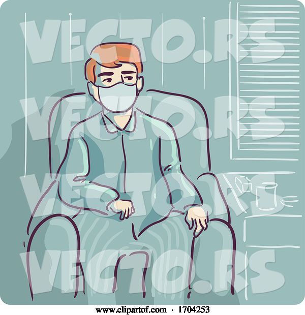 Vector of Cartoon Guy Self Quarantine Inside House Illustration