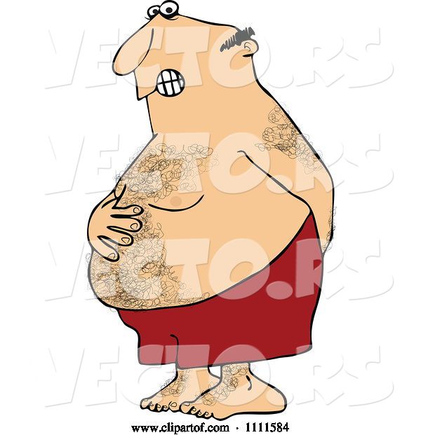 Vector of Cartoon Hairy Chubby Guy Holding His Tunny and Butt and Trying to Hold in a Bowel Movement