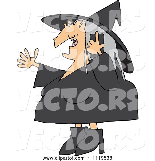 Vector of Cartoon Halloween Witch Talking on a Cell Phone