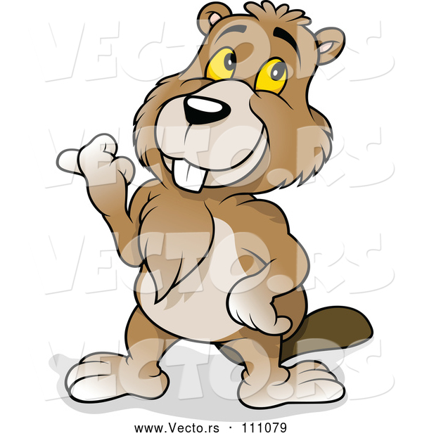 Vector of Cartoon Happy Beaver Pointing to the Left