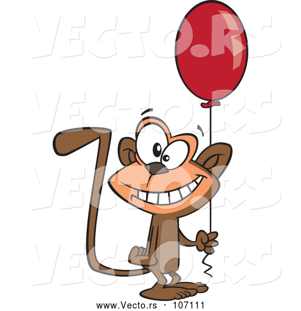Vector of Cartoon Happy Birthday Monkey Holding a Party Balloon