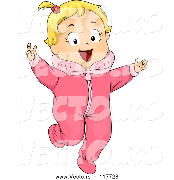 Vector of Cartoon Happy Blond White Toddler Girl in a Pink Onesie