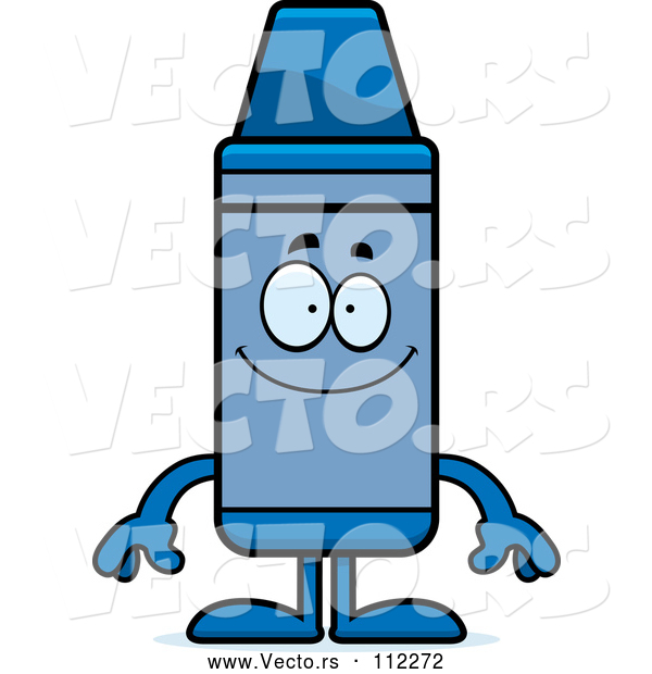 Vector of Cartoon Happy Blue Crayon Character Smiling