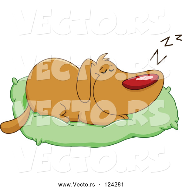 Vector of Cartoon Happy Dog Sleeping on His Bed Pillow