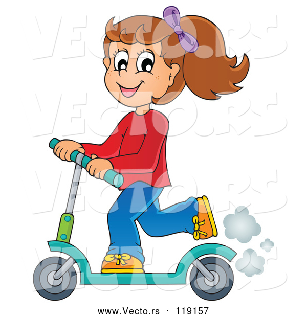 Vector of Cartoon Happy Girl Riding a Scooter
