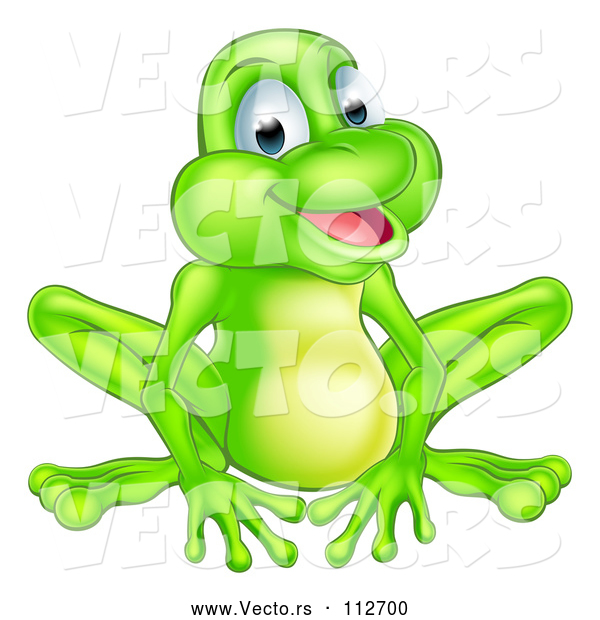 Vector of Cartoon Happy Green Frog Sitting
