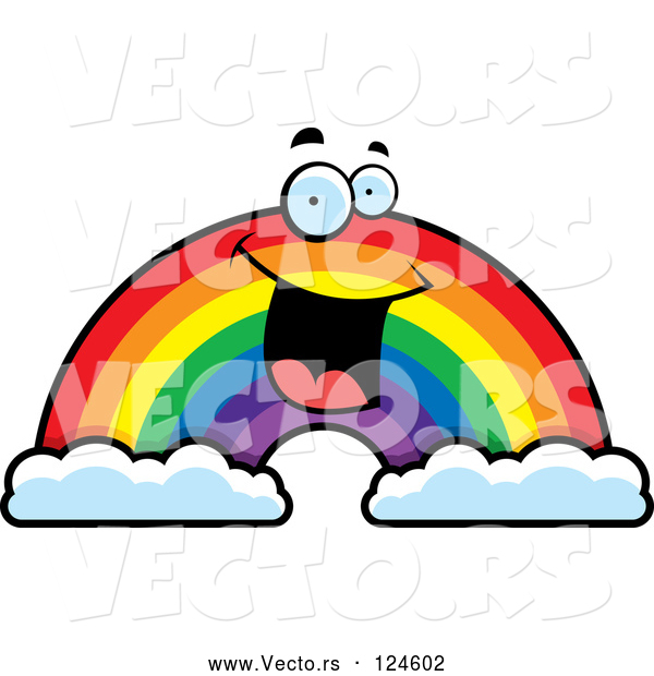 Vector of Cartoon Happy Rainbow with Two Clouds