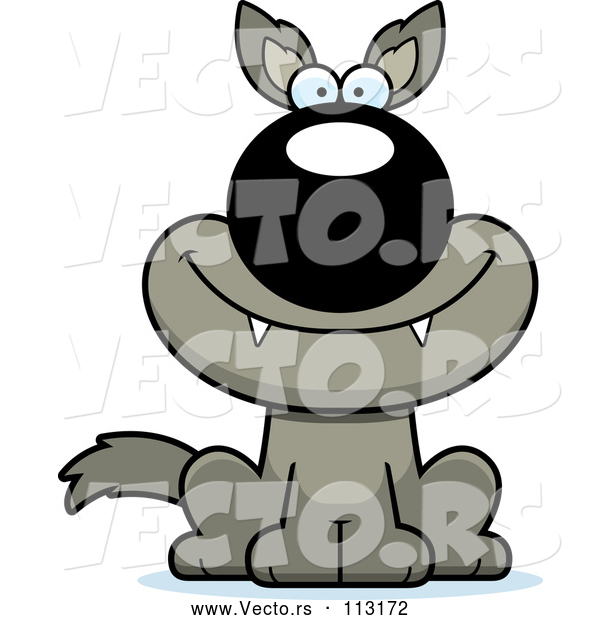 Vector of Cartoon Happy Sitting Wolf