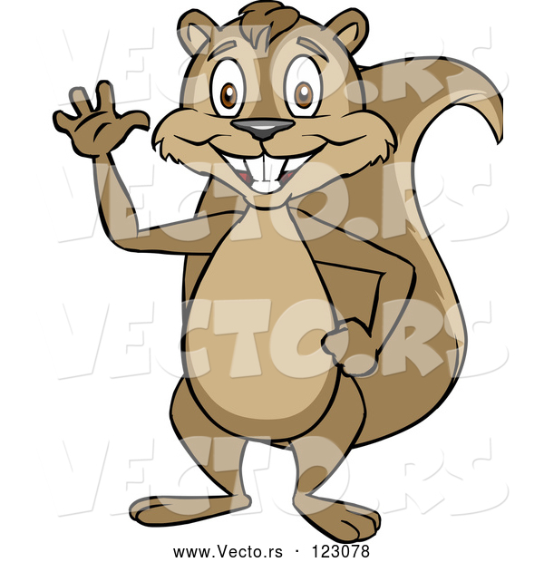 Vector of Cartoon Happy Squirrel Waving and Standing Upright