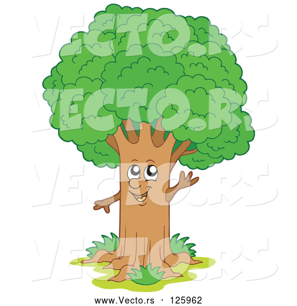 Vector of Cartoon Happy Waving Tree