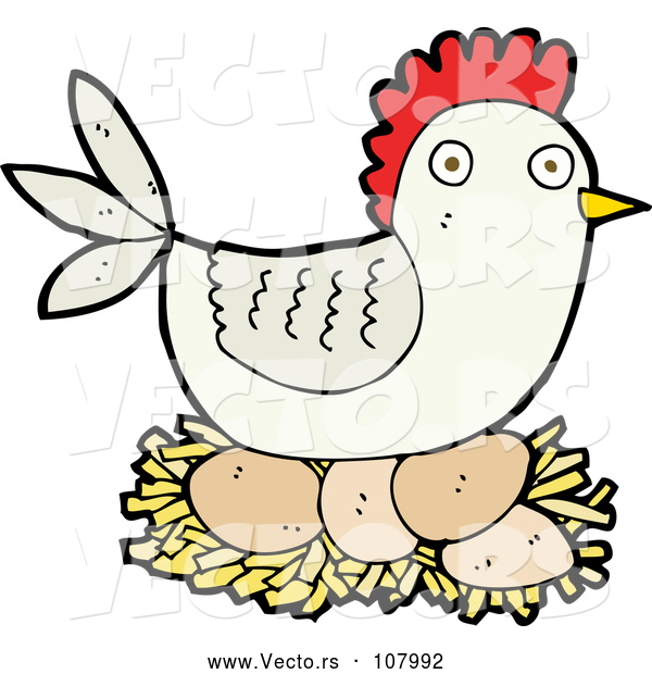 Vector of Cartoon Hen Chicken Nesting