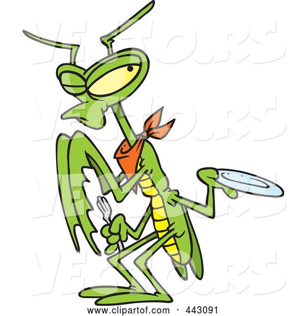 Vector of Cartoon Hungry Praying Mantis Holding out a Plate