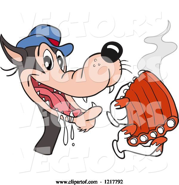 Vector of Cartoon Hungry Wolf Holding Bbq Ribs