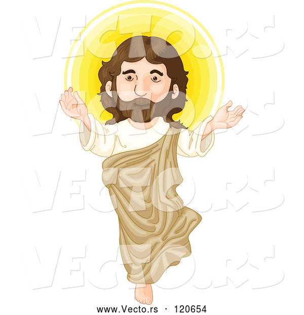 Vector of Cartoon Jesus Christ and Glowing Light