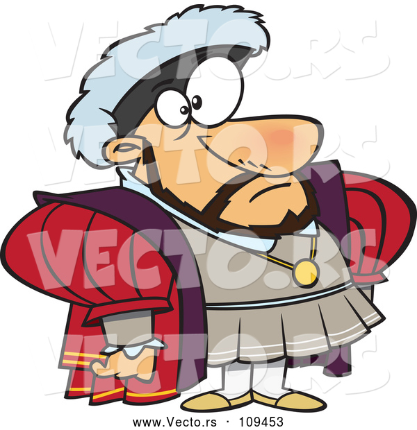Vector of Cartoon King Henry Standing and Facing Slightly Right
