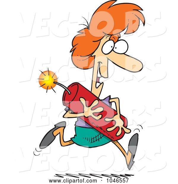Vector of Cartoon Lady Running with Dynamite