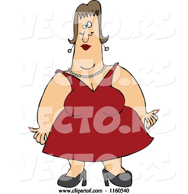 Vector of Cartoon Lady with Fat Arms, Wearing a Red Dress