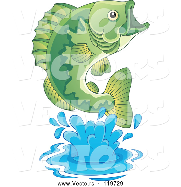 Vector of Cartoon Leaping Green Bass Fish