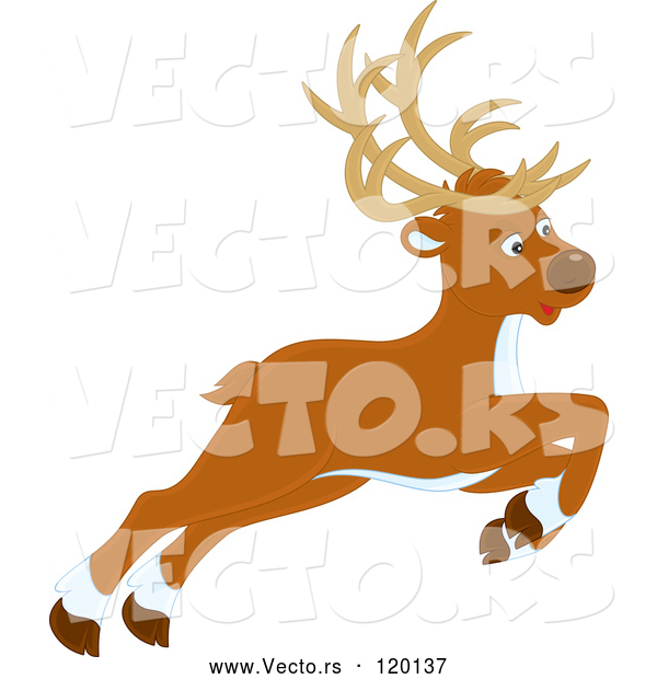 Vector of Cartoon Leaping or Flying Christmas Reindeer