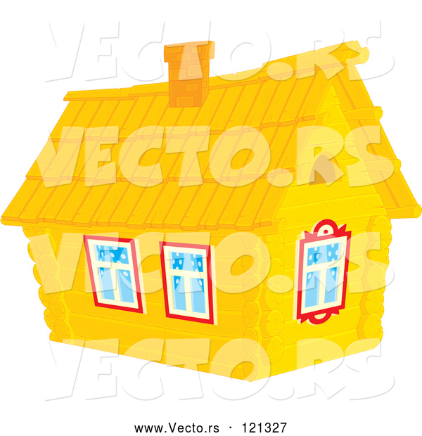 Vector of Cartoon Log Cabin Home