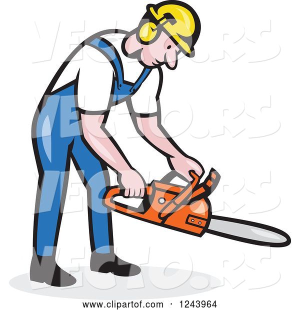 Vector of Cartoon Lumberjack Holding a Chainsaw