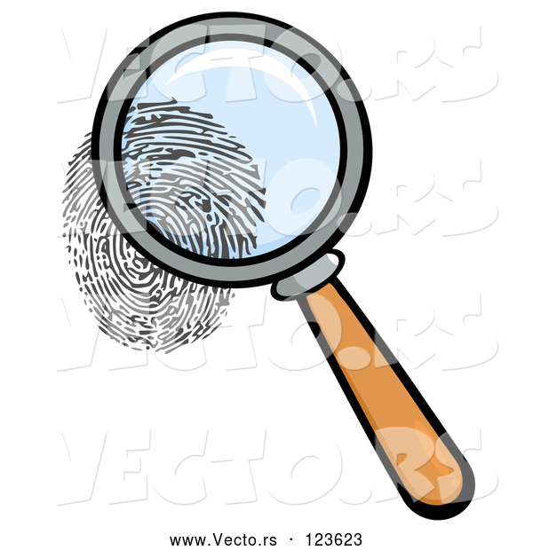 Vector of Cartoon Magnifying Glass Zooming in on a Fingerprint