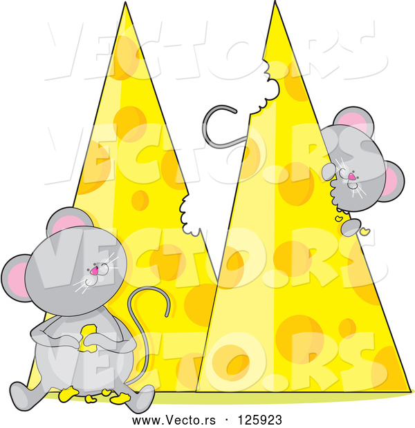 Vector of Cartoon Mice Eating Cheese