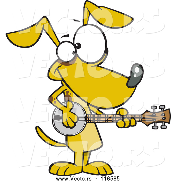 Vector of Cartoon Musician Dog Playing a Banjo