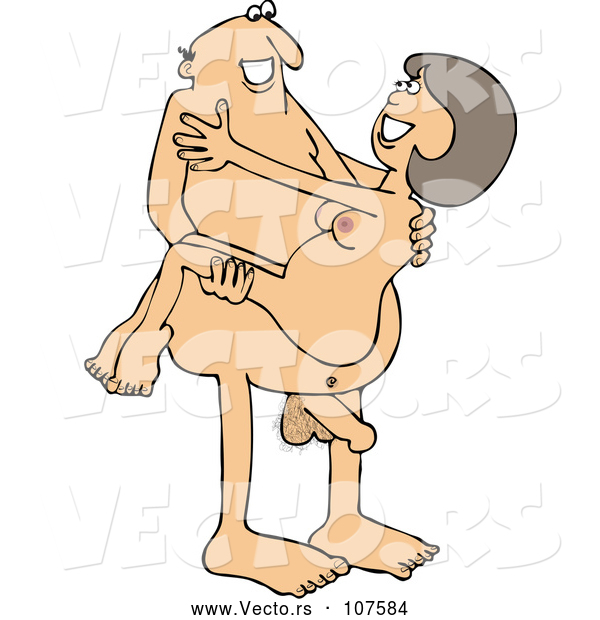 Vector of Cartoon Naked White Guy Carrying a Lady