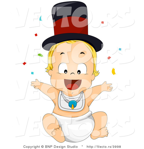 Vector of Cartoon New Years Baby Boy Throwing Confetti into the Air