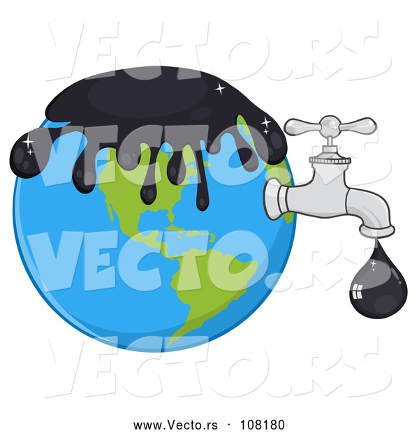 Vector of Cartoon Oil Drop Leaking from a Faucet from Planet Earth
