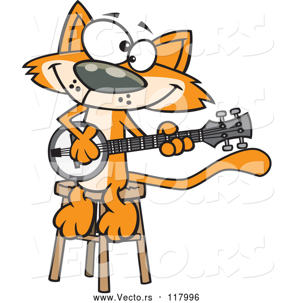 Vector of Cartoon Orange Cat Playing a Banjo