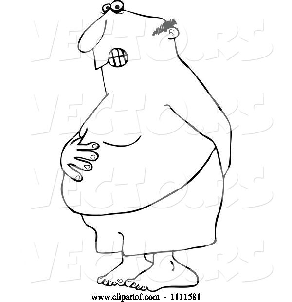 Vector of Cartoon Outlined Chubby Guy Holding His Tunny and Butt and Trying to Hold in a Bowel Movement