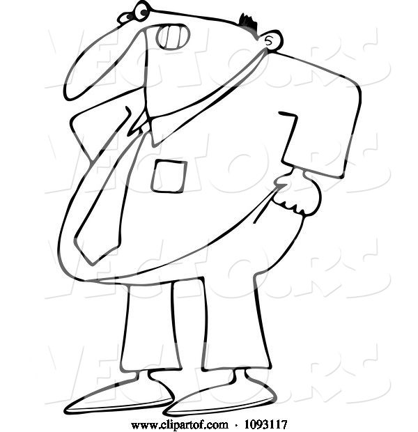 Vector of Cartoon Overweight Business Man Trying to Pull His Pants up over His Belly