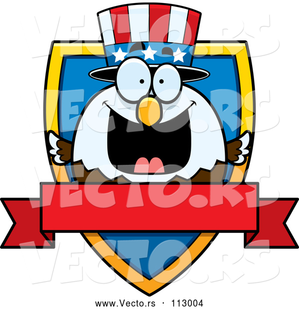 Vector of Cartoon Patriotic American Blad Eagle Shield and Blank Banner