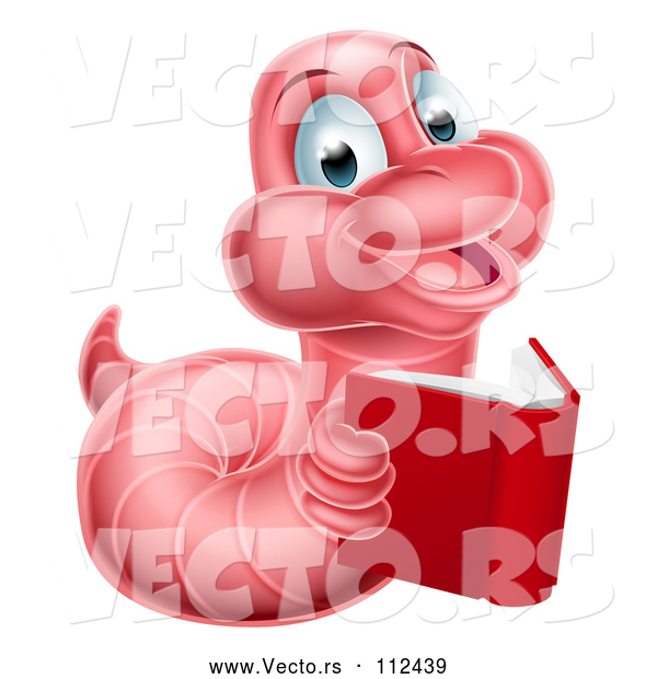 Vector of Cartoon Pink Earthworm Holding a Book