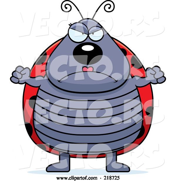 Vector of Cartoon Plump Ladybug Waving Her Fists in Anger