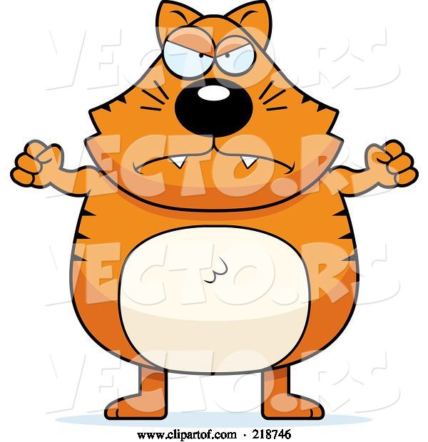 Vector of Cartoon Plump Orange Cat Waving His Fists
