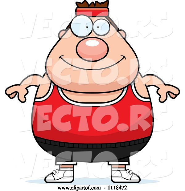 Vector of Cartoon Plump White Gym Guy