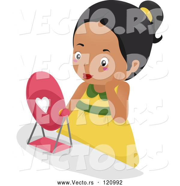 Vector of Cartoon Pretty Black Girl Wearing Makeup and Looking in a Mirror
