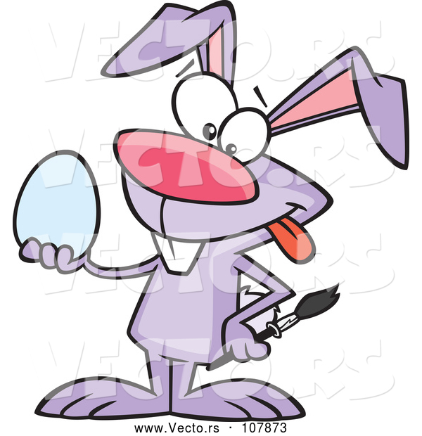 Vector of Cartoon Purple Easer Bunny Rabbit Holding a Blank Easter Egg