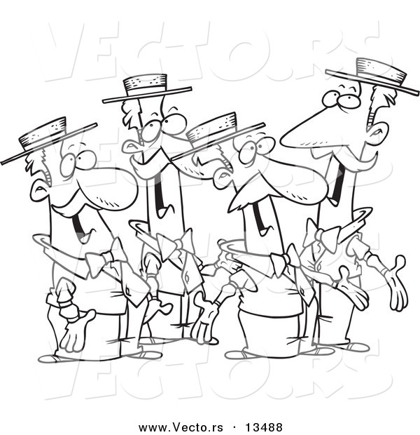 Vector of Cartoon Quartet of Singing Men - Coloring Page Outline