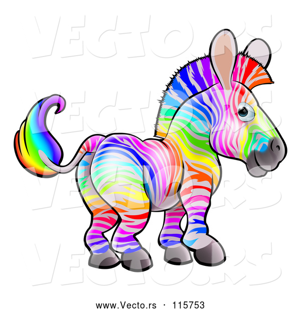 Vector of Cartoon Rainbow Striped Zebra