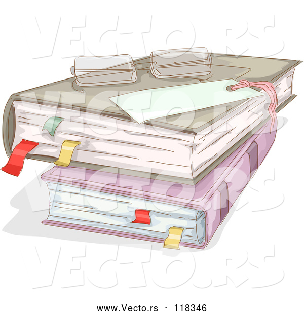 Vector of Cartoon Reading Glasses on Stacked Books with Marked Pages