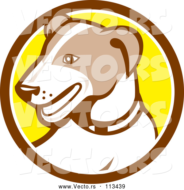 Vector of Cartoon Retro Jack Russell Terrier Dog in a Brown White and Yellow Circle