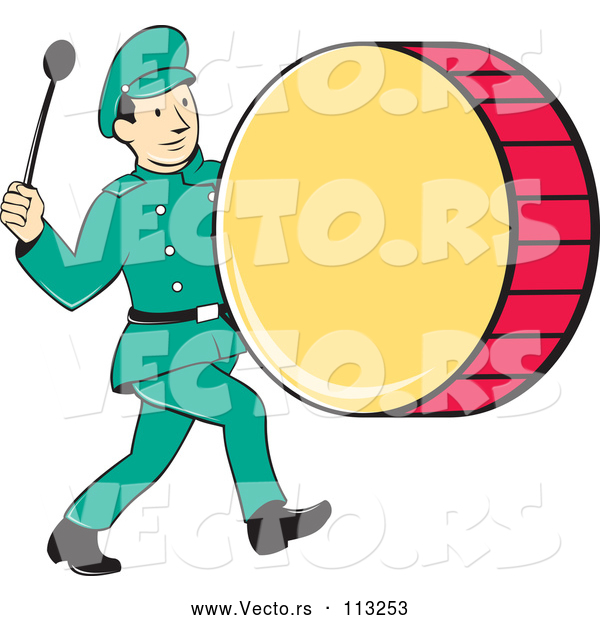 Vector of Cartoon Retro Marching Band Drummer Guy