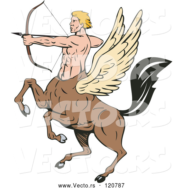 Vector of Cartoon Retro Winged Centaur Archer