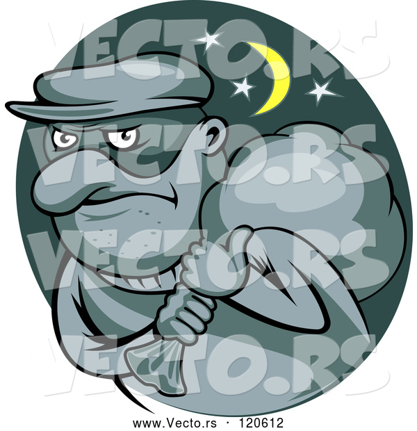 Vector of Cartoon Robber Carrying a Bag on His Shoulder