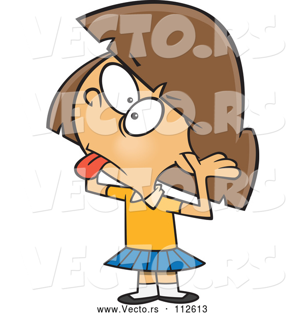 Vector of Cartoon Rude and Bratty Brunette White Girl Sticking Her Tongue out and Fingers in Her Ears